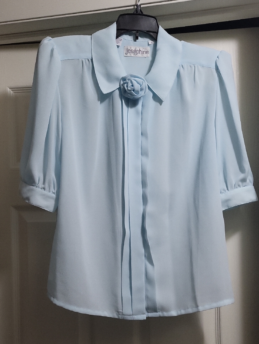Josephine Light Blue Floral-Collar Blouse